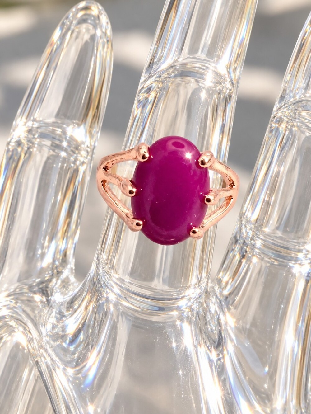 Rose Gold Ring with Purple Oval Stone US Size 7.75